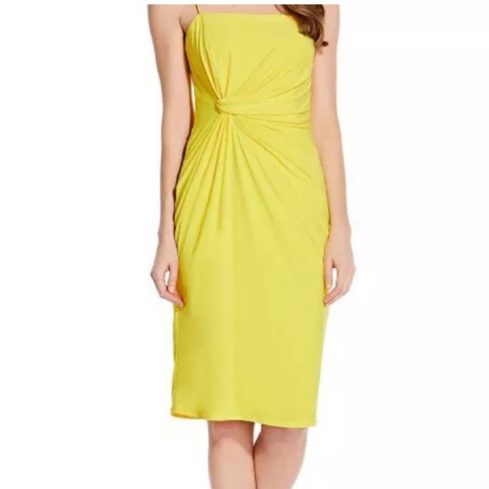 Adrianna Papell Yellow Strapless Knot-Front Sheath Dress